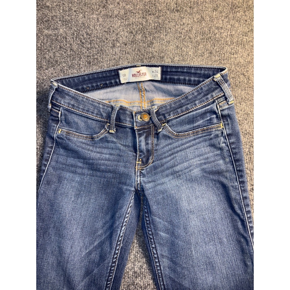 Hollister Skinny Jeans Women 0R Blue Denim Stretch Low Rise Embroidered‎ Pocket - Picture 3 of 10